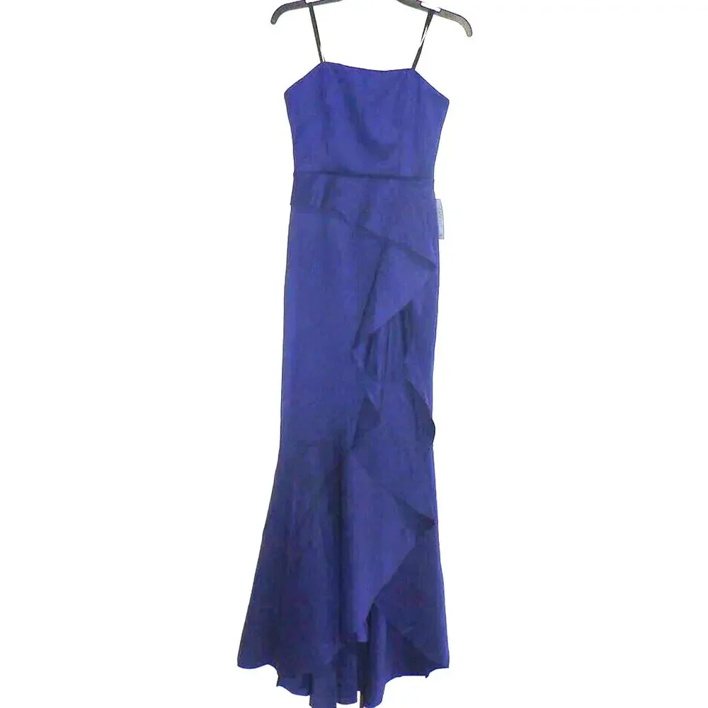 Xscape Strapless Side‎ Ruffle Drape Scuba Crepe Gown in Marine Blue Size 6 $239